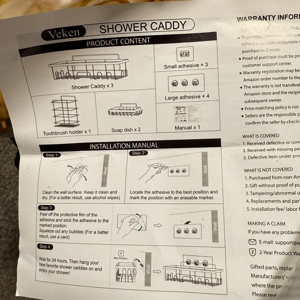 Gold Shower Caddy Set (6 pieces) with mounting adhesives. NWOB
